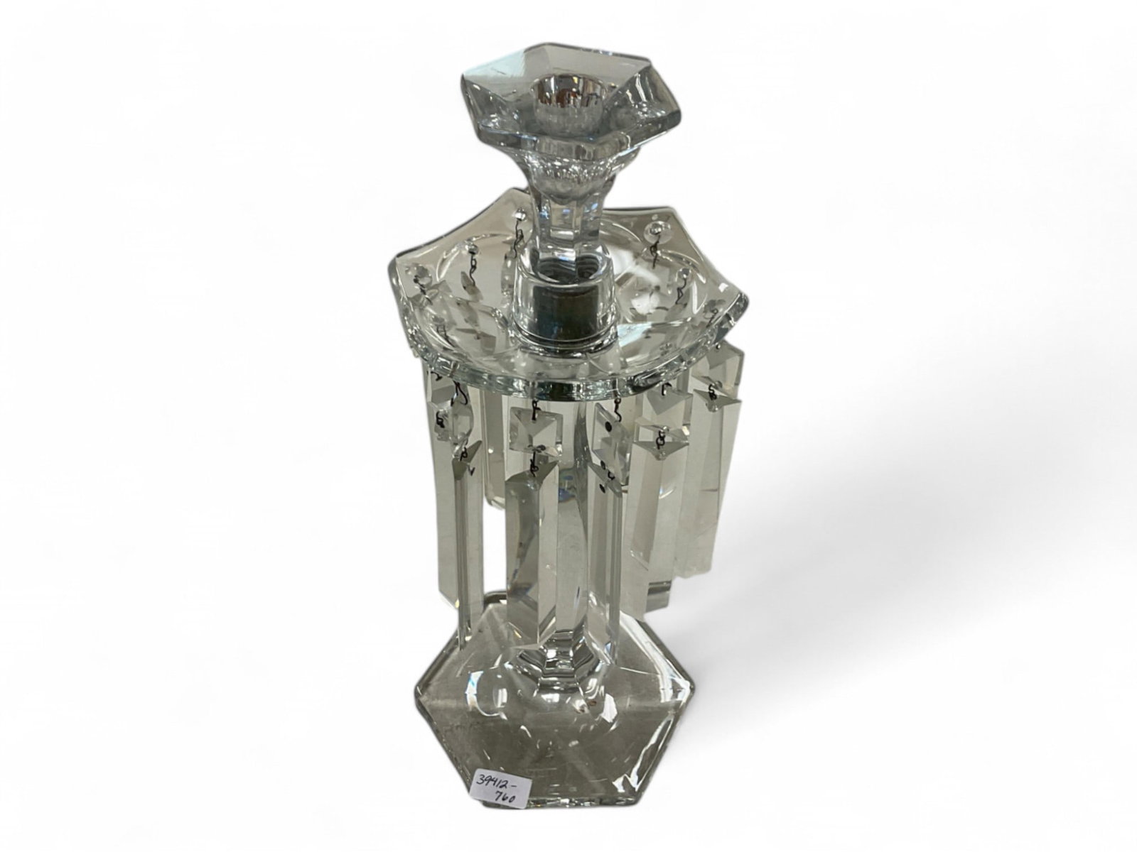 Heisey #5 Patrician 12" One Light Candlebra with 4" C- Prisms: Heisey #5 Patrician 12" One Light Candlebra with 4" C- Prisms