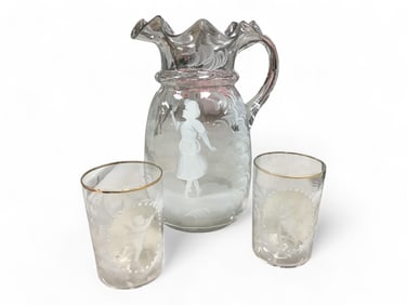 Mary Gregory Pitcher and Tumbler Set