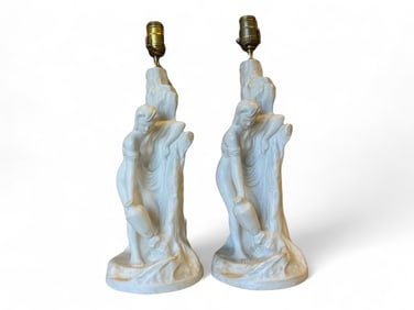 Pair of Van Briggle Lamps "Rebecca at the Well" 27" tall with out finials