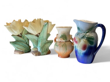 Royal Copley, Weller and McCoy Vases and (1) Pitcher Sizes vary from 7" to 8.5" tall