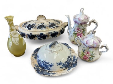 Thomas Webb and Sons Cameo Vase paired with Fine China Serving Ware Vase is 7" tall