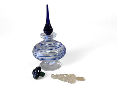 Glass Perfume Bottle Possibly by Fry and (2) Stoppers 6.5" perfume bottle