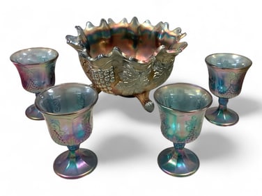 Vintage Late Harvest Wine Goblets and Footed Bowl