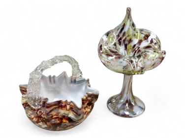 Purple Tulip Vase and Carmel Swril Basket Art Glass