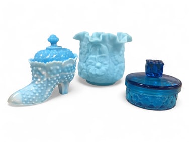 Fenton Glass Candy Dishes and Vase Vase is 6" tall