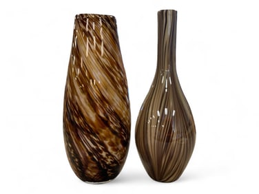 Two Blown Glass Vases 14.75" & 15.25"H
