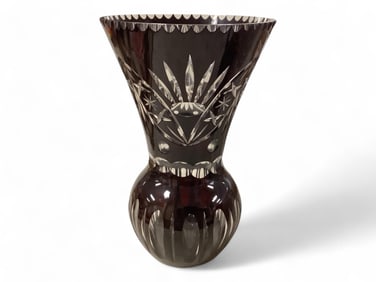 14" Deep Ruby Red Cut to Clear Vase 3/10th inch flake