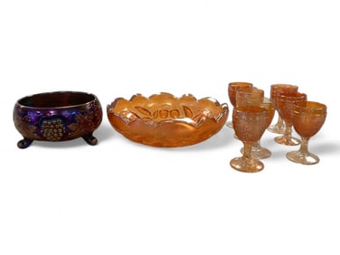 Iridescent Carnival Glass Items Lot of (9)