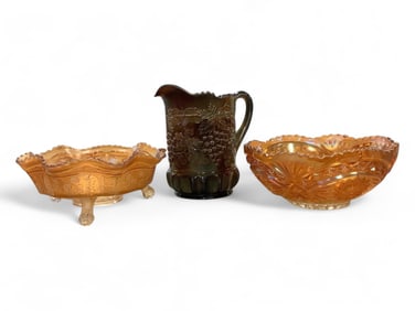 Fenton Glass, Iridescent Water Pitcher and Bowls