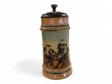 German Stein with Pewter Rimmed Lid