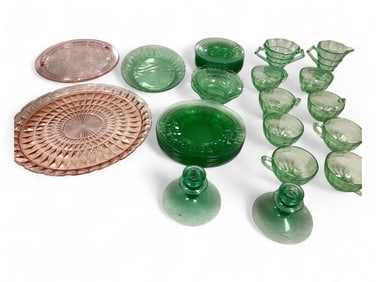Green Uranium Glass; Pink Depression Glass (33)