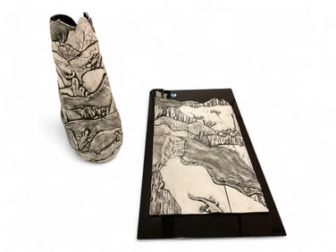 **Plaster sculpture on black backing with Tall Vase.