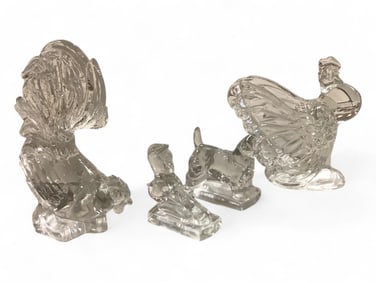 Heisey Glass Rooster, Fighting Rooster, Sitting Colt and Scottie Dog