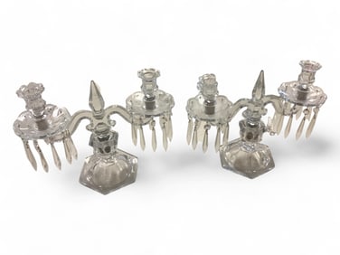 Heisey #301 Old Williamsburg Short Base 10.5" (3) Candelabra With A Prisms