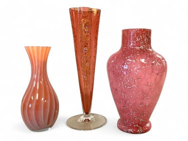 Pink Glass Vases Ranging in height from 7" - 10.25".