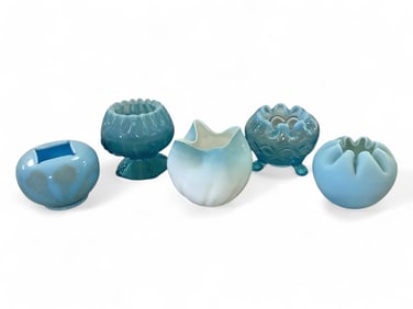 Vintage Blue Rose Bowls Ranging in height from 3.25" - 4.25".