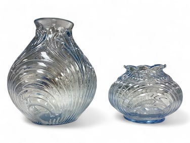 Cambridge Blue Caprice Short Neck and Squat Ruffled Vases