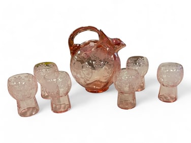 Cambridge Lorna Rare Peach Bloom Pitcher w/ 6 Tumblers.