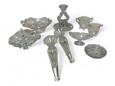 Misc. Clear Cambridge Glass Items to Include Key Hole Candle stick