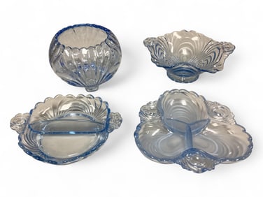 Cambridge Moonlight Blue Relish Dishes, Rose Bowl and Ruffled Dish 7.5" average diameter