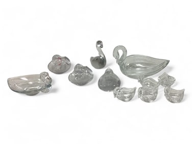 Clear Glass Ducks & Swans Height range is 1.5" - 4.5".