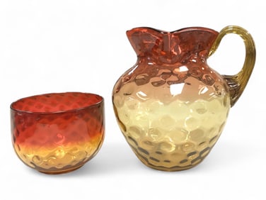 Amberina Blown Glass Coin Dot Pitcher & Bowl Pitcher 7 in. (17.8 cm.), Bowl 3 1/2 in. (8.9 cm.)