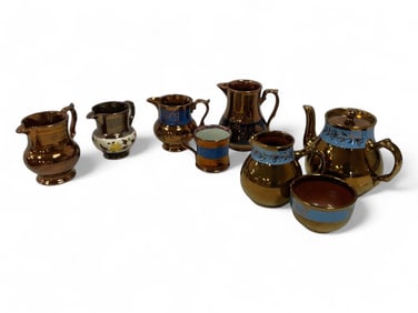 Vintage Gibson England Copper Lusterware Potbellied Tea Pot Creamer & Sugar Bowl and (5) other Pcwit