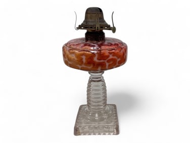 **Antique Cranberry Oil Lamp 11 in. (27.9 cm.)