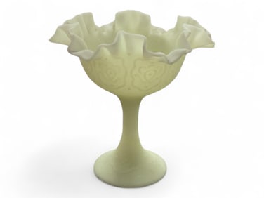 Vintage Fenton Lime Green Uranium Glass Compote