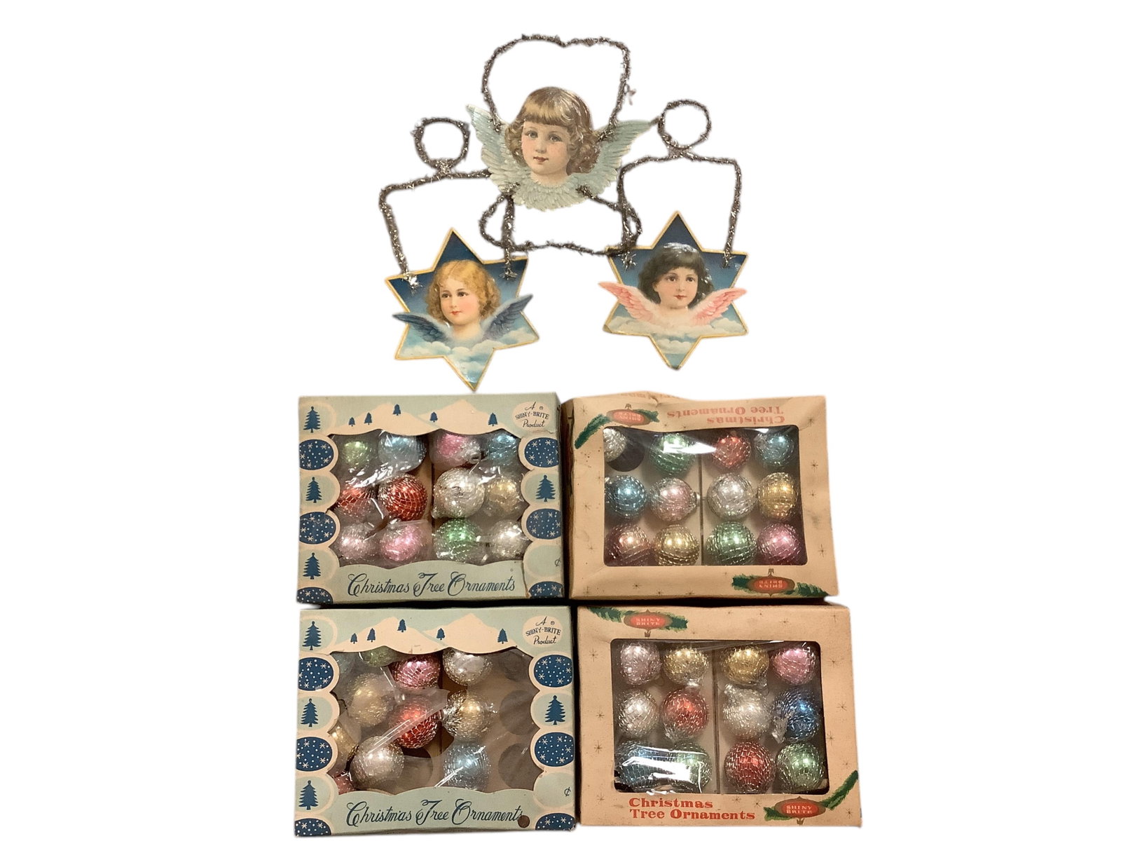 Shiny-Brite Christmas Tree Ornaments and Printed in Germany Paper Ornaments Bulbs are 1" in diameter: Shiny-Brite Christmas Tree Ornaments and Printed in Germany Paper Ornaments Bulbs are 1" in diameter