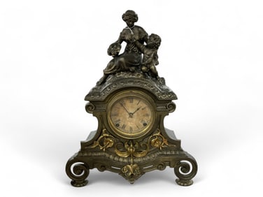 Pat'd 1859 Mantle Clock w/ Statue of Mother & Child ** 19 x 15 x 5 in. (48.3 x 38.1 x 12.7 cm.)