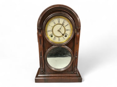 Waterbury Mantle Clock w/ Circular Mirror ** 17 x 11 x 5 in. (43.2 x 27.9 x 12.7 cm.)