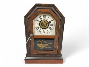 Atkins Mantle Clock w/ Bird on Glass ** 10 x 7 x 3 1/2 in. (25.4 x 17.8 x 8.9 cm.)