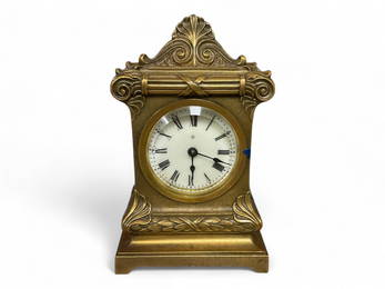 Pat'd 1892 Small Bronze Ansonia Shelf Clock** 5 1/2 x 3 1/2 x 2 1/2 in. (14 x 8.9 x 6.4 cm.)