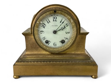 Bronze Seth Thomas Mantle Clock ** 8 x 8 1/2 x 5 in. (20.3 x 21.6 x 12.7 cm.)