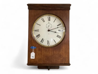 American Clock Co, Square Oak Regulator Clock ** 28 x 17 x 6 1/4 in. (71.1 x 43.2 x 15.9 cm.)