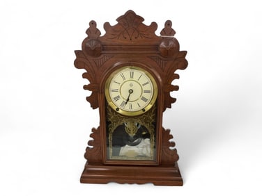 Pat'd. 1887 Seth Thomas Mahogany Gingerbread Mantle Clock ** 21 x 13 1/2 x 4 1/2 in. (53.3 x 34.3 x