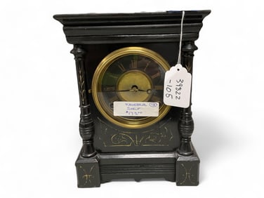 Black Wood Kroeber Mantle Clock ** 12 x 8 1/2 x 5 in. (30.5 x 21.6 x 12.7 cm.)