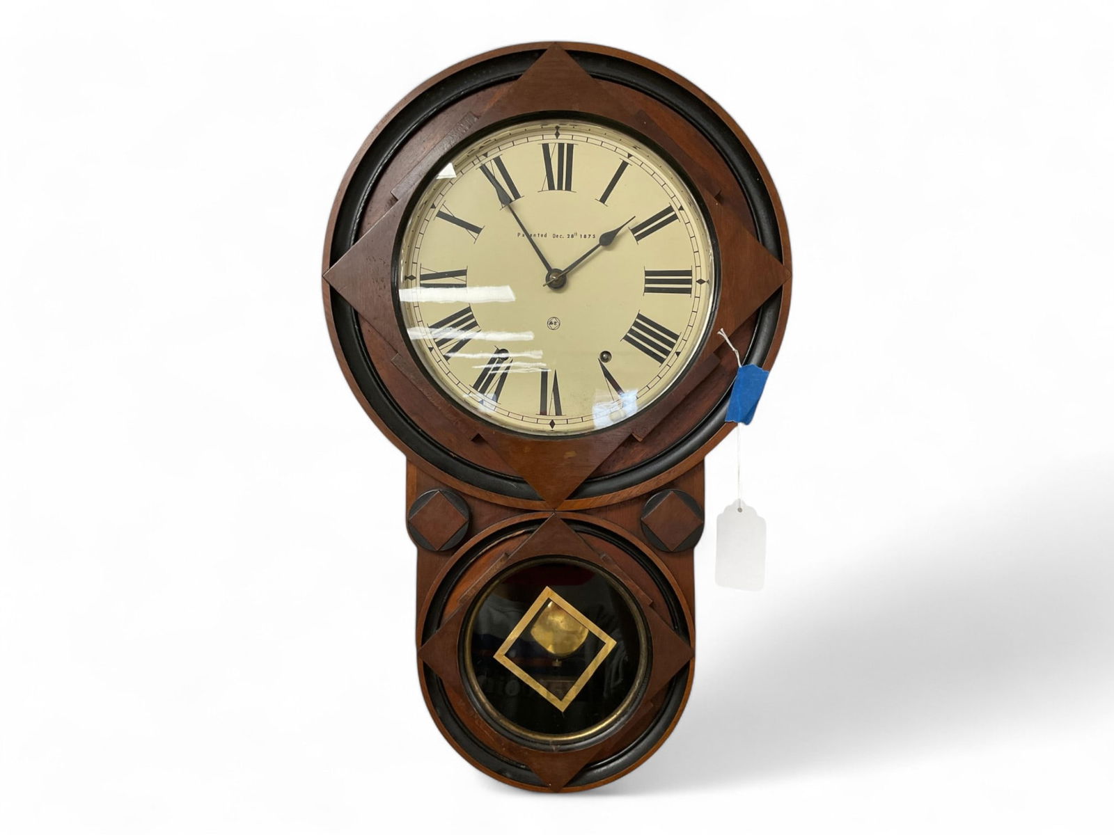 Pat'd 1875 Seth Thomas Mahogany Short Drop Regulator** 23 x 14 1/2 x 3 1/2 in. (58.4 x 36.8 x 8.9 (1 of 3)