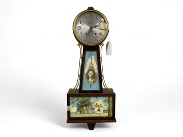 Plymouth Banjo Clock w/ George Washington & Mt Vernon ** 22 x 9 1/2 x 4 in. (55.9 x 24.1 x 10.2 cm.)