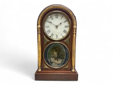 Seth Thomas Beehive Mantle Clock w/ Path Pilasters and, Woman on Glass ** 17 1/2 x 10 1/4 x 4 1/4