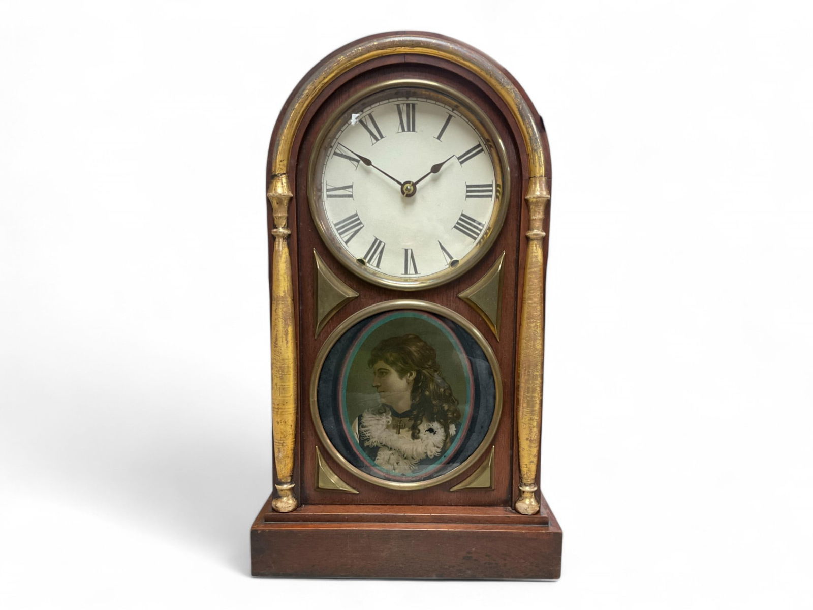 Seth Thomas Beehive Mantle Clock w/ Path Pilasters and, Woman on Glass ** 17 1/2 x 10 1/4 x 4 1/4 (1 of 4)