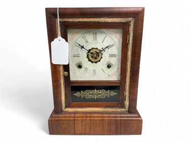 Mahogany Antique Mantle Clock** 13 x 10 x 4 1/2 in. (33 x 25.4 x 11.4 cm.)