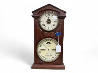 Ithaca Mahogany Double-Dial Calendar Clock** 22" T x 12" W