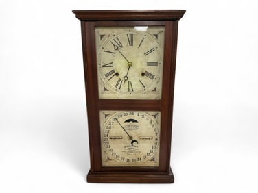 Ithaca Double Dial Calendar Mantle Clock** 21" T x 11.5" W