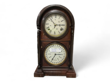 C. 1870s Welch & Spring Co Double Dial Calendar Clock** 18 x 10 1/2 x 5 in. (45.7 x 26.7 x 12.7 cm.)