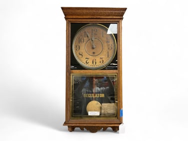 Antique Sessions Regulator Clock ** 33 x 16 x 4 in. (83.8 x 40.6 x 10.2 cm.)