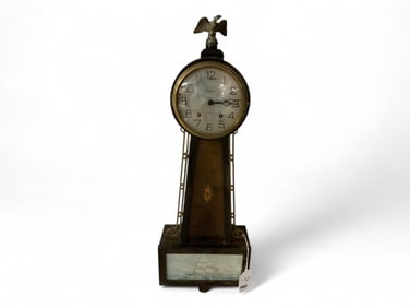 Gilbert Banjo Clock w/ Ship Scene & Eagle Finial ** 27 x 9 x 5 in. (68.6 x 22.9 x 12.7 cm.)