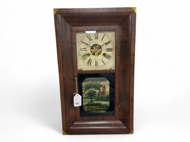 Alden A. Atkins Mahogany OGee Mantle Clock w/ Reverse Painted Tablet** 26" T x 15.5" W