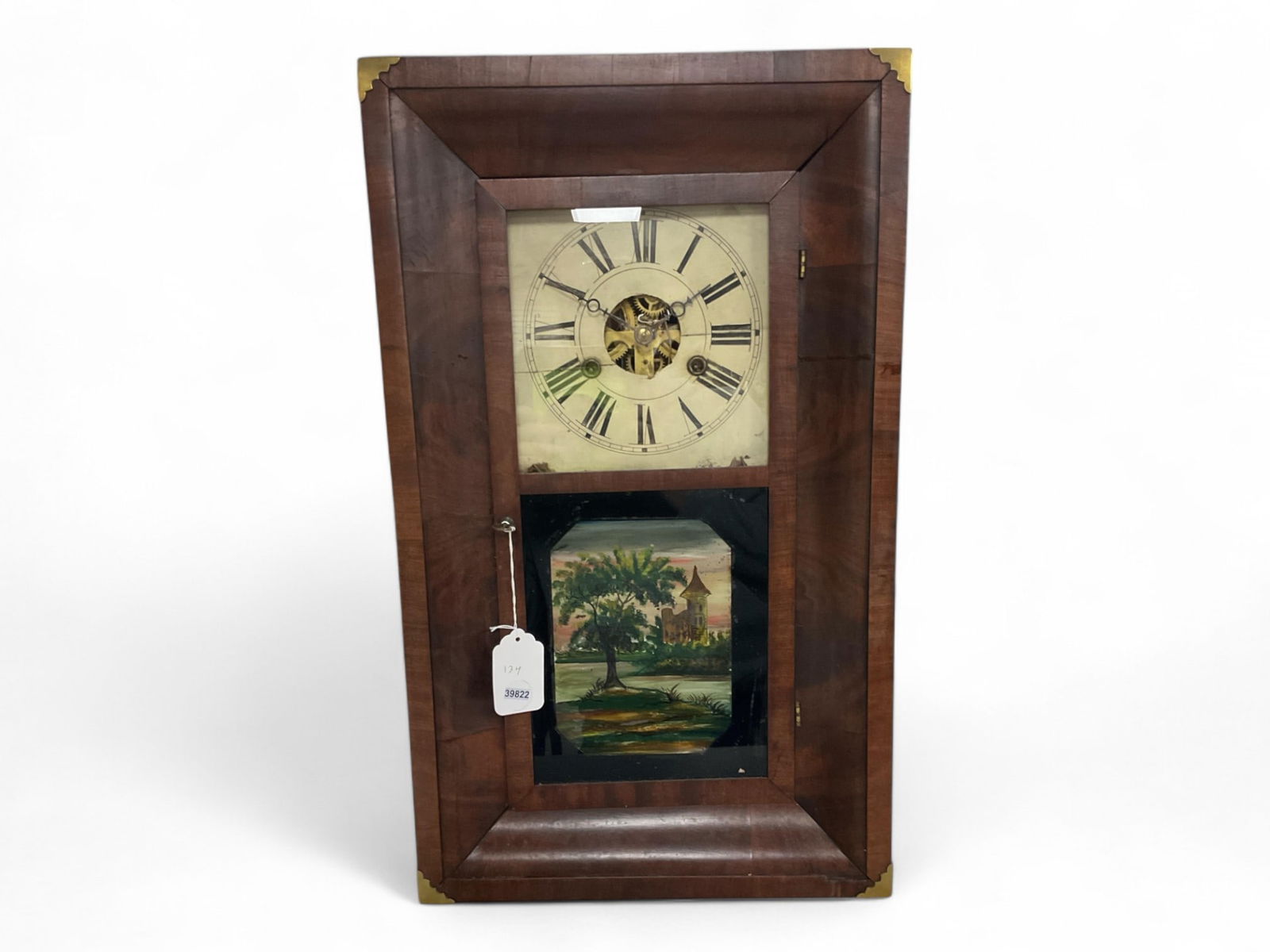 Alden A. Atkins Mahogany OGee Mantle Clock w/ Reverse Painted Tablet** 26" T x 15.5" W (1 of 4)